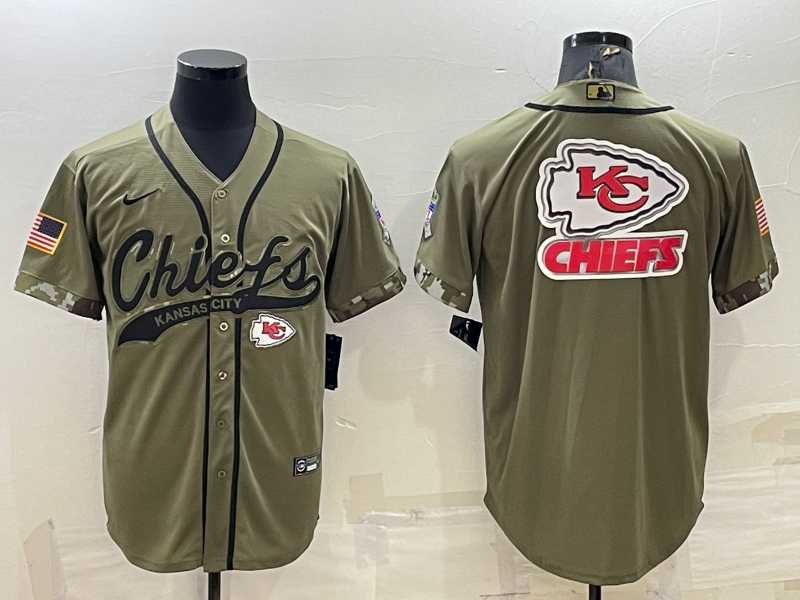 Men%27s Kansas City Chiefs Olive Salute to Service Team Big Logo Cool Base Stitched Baseball Jersey->las vegas raiders->NFL Jersey